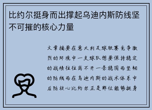 比约尔挺身而出撑起乌迪内斯防线坚不可摧的核心力量